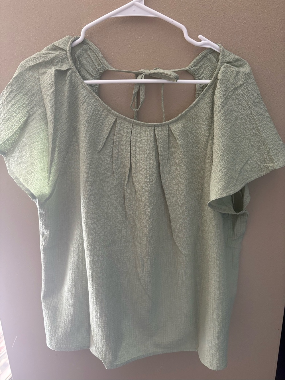 Hem & Thread Light Sage Tie-Back Short Sleeve Blouse